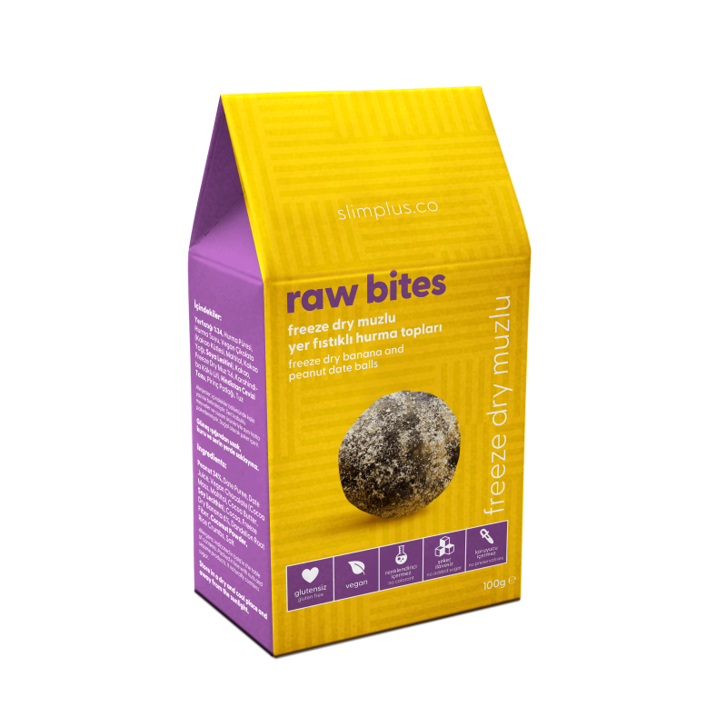 Freeze Dry Muz Kaplı Glutensiz Vegan Yerfıstıklı Hurma Topları Raw Bites 100gr